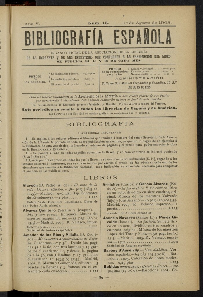Miniatura de Bibliografía Española del 1 de agosto de 1905