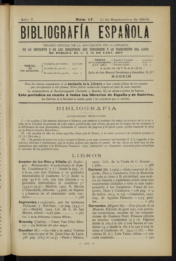 Miniatura de Bibliografía Española del 1 de septiembre de 1905