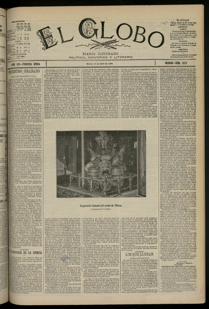 Miniatura de El Globo : diario ilustrado del 15 de abril de 1890, nº 5274