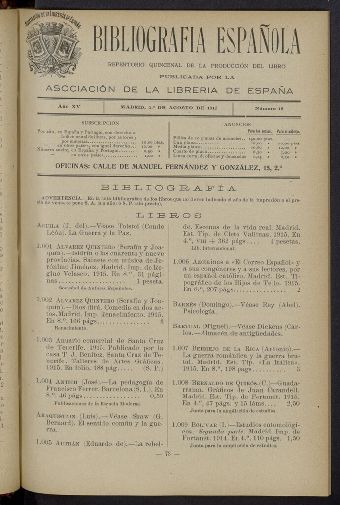 Miniatura de Bibliografía Española del 1 de agosto de 1915