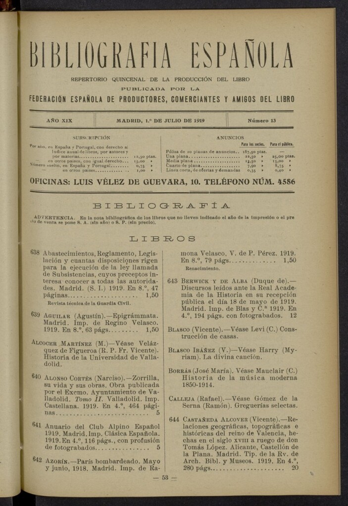 Miniatura de Bibliografía Española del 1 de julio de 1919