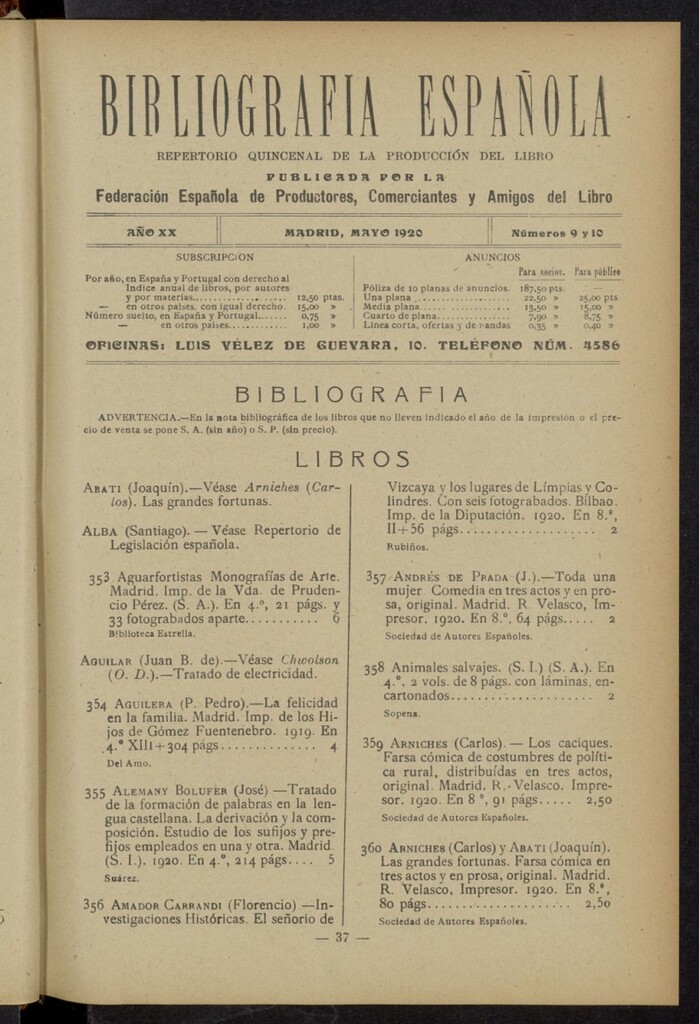 Miniatura de Bibliografía Española de mayo de 1920
