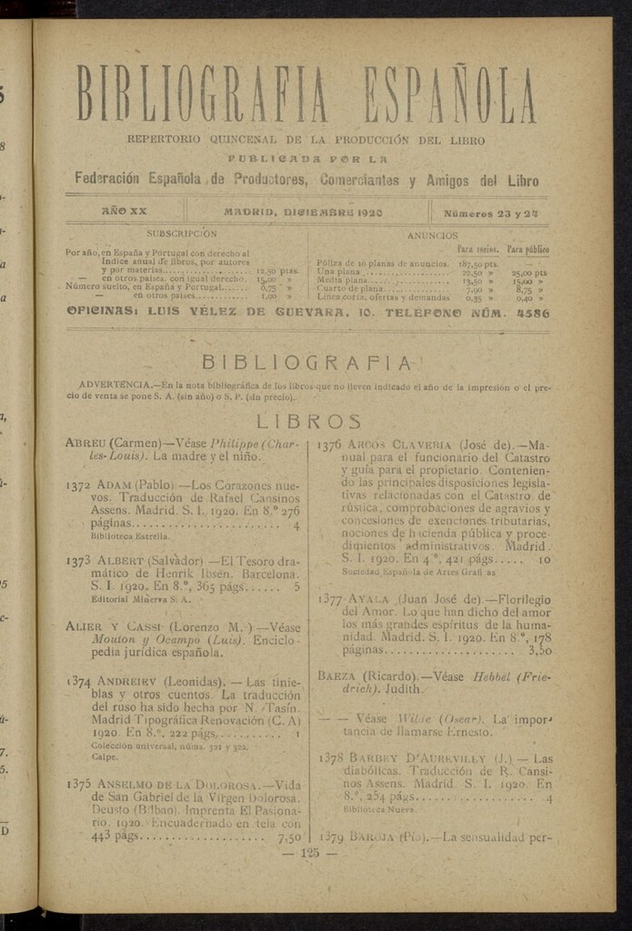Miniatura de Bibliografía Española de diciembre de 1920
