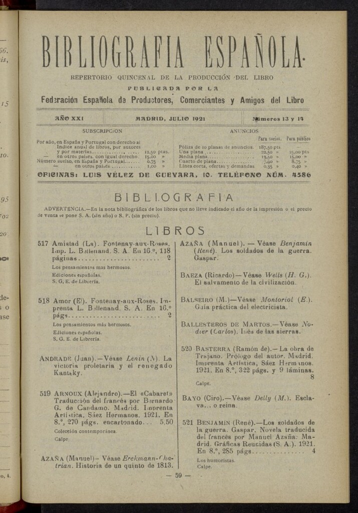 Miniatura de Bibliografía Española de julio de 1921