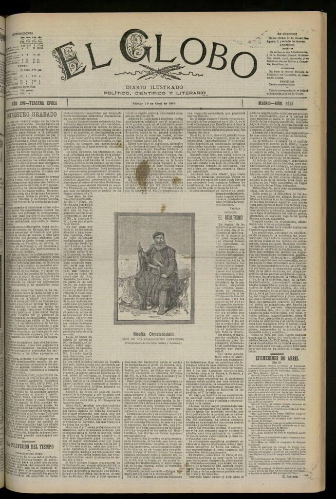 Miniatura de El Globo : diario ilustrado del 19 de abril de 1890, nº 5278