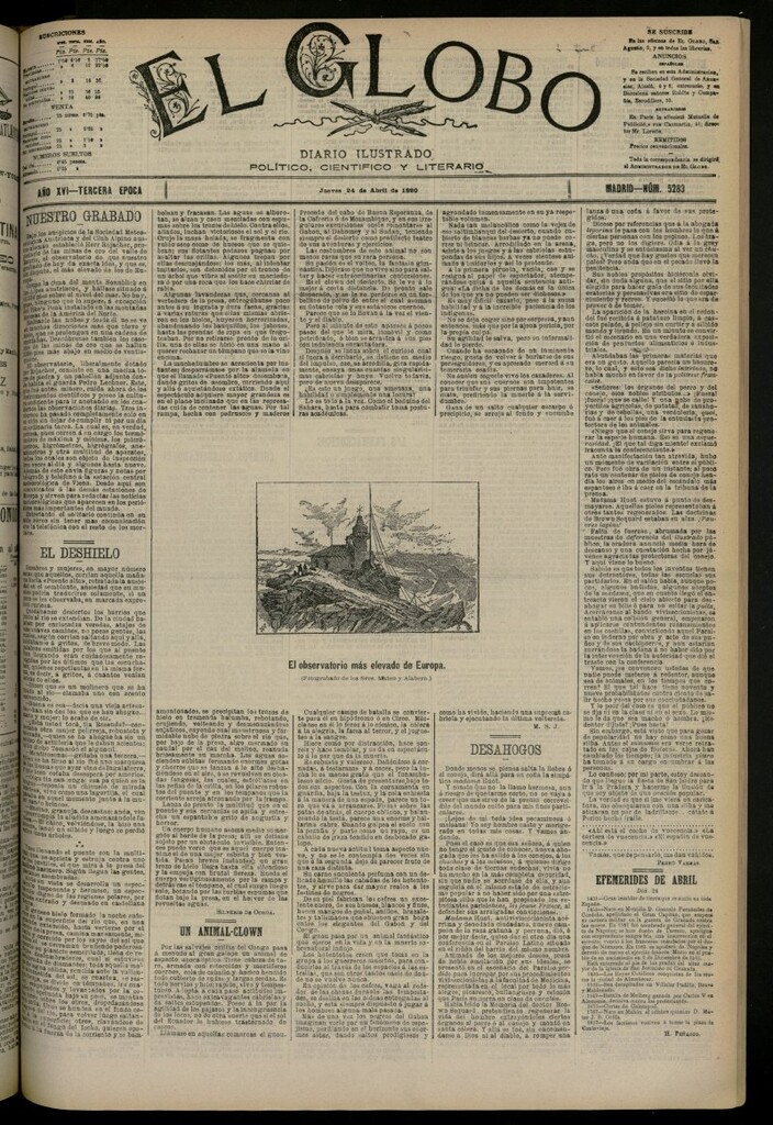 Miniatura de El Globo : diario ilustrado del 24 de abril de 1890, nº 5283
