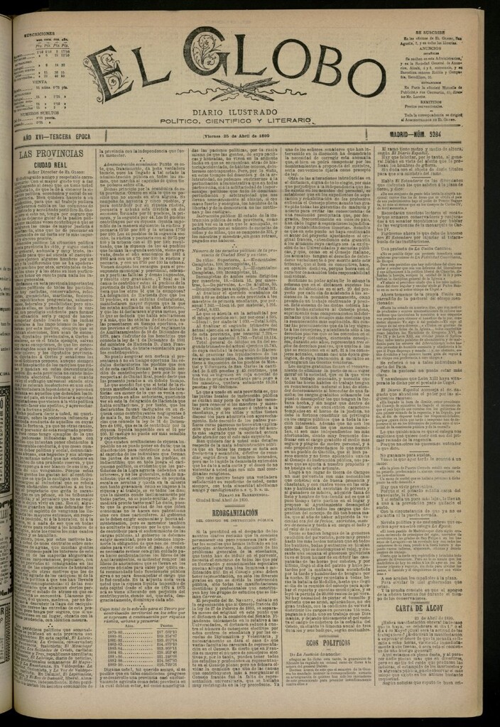 Miniatura de El Globo : diario ilustrado del 25 de abril de 1890, nº 5284