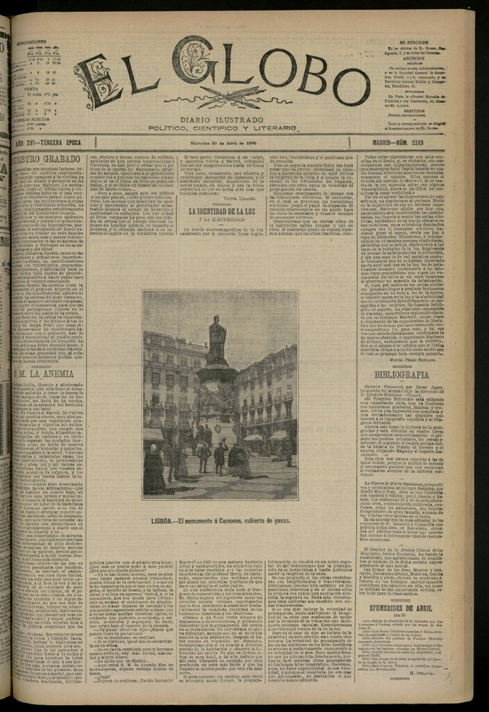 Miniatura de El Globo : diario ilustrado del 30 de abril de 1890, nº 5289