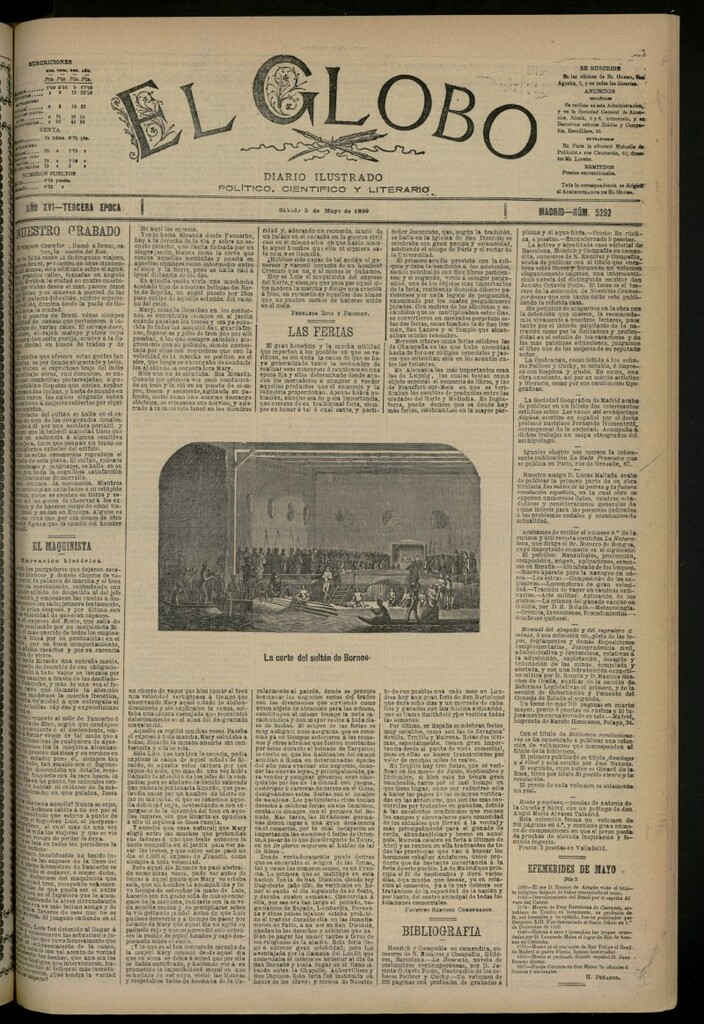 Miniatura de El Globo : diario ilustrado del 3 de mayo de 1890, nº 5292