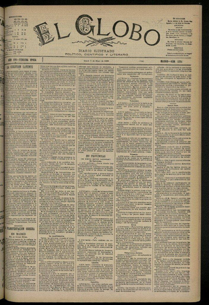 Miniatura de El Globo : diario ilustrado del 5 de mayo de 1890, nº 5294