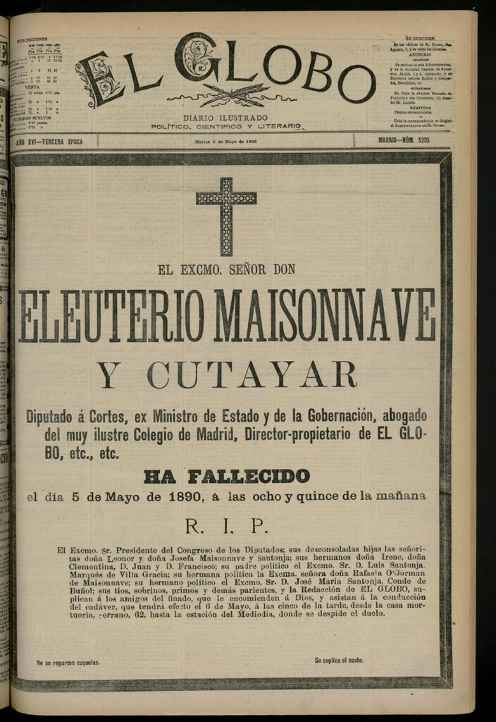 Miniatura de El Globo : diario ilustrado del 6 de mayo de 1890, nº 5295