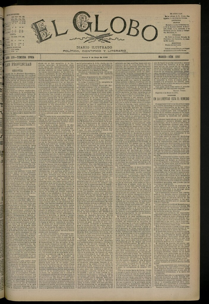 Miniatura de El Globo : diario ilustrado del 8 de mayo de 1890, nº 5297