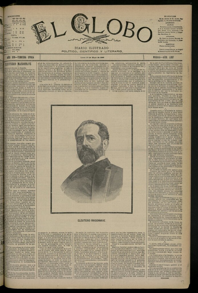 Miniatura de El Globo : diario ilustrado del 19 de mayo de 1890, nº 5307