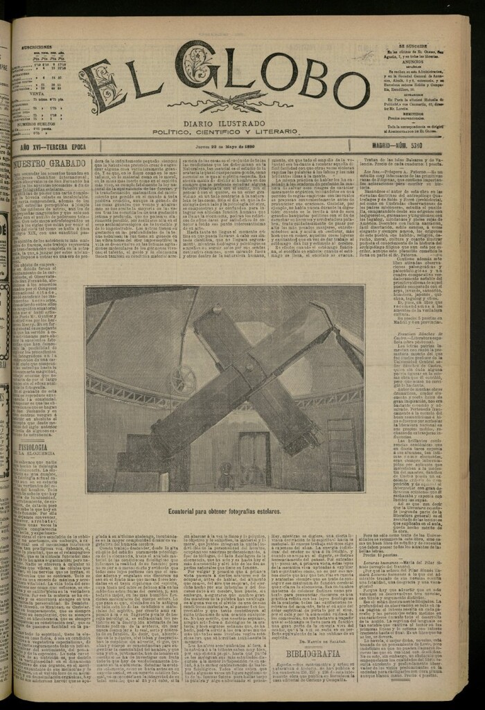 Miniatura de El Globo : diario ilustrado del 22 de mayo de 1890, nº 5310