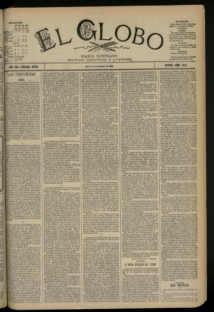 Miniatura de El Globo : diario ilustrado del 28 de mayo de 1890, nº 5316