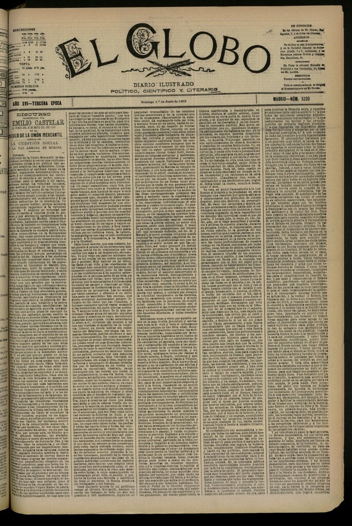 Miniatura de El Globo : diario ilustrado del 1 de junio de 1890, nº 5320