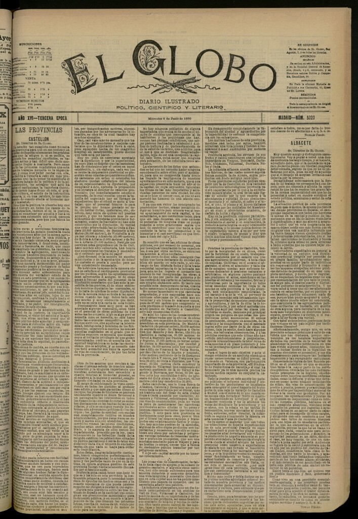 Miniatura de El Globo : diario ilustrado del 4 de junio de 1890, nº 5323