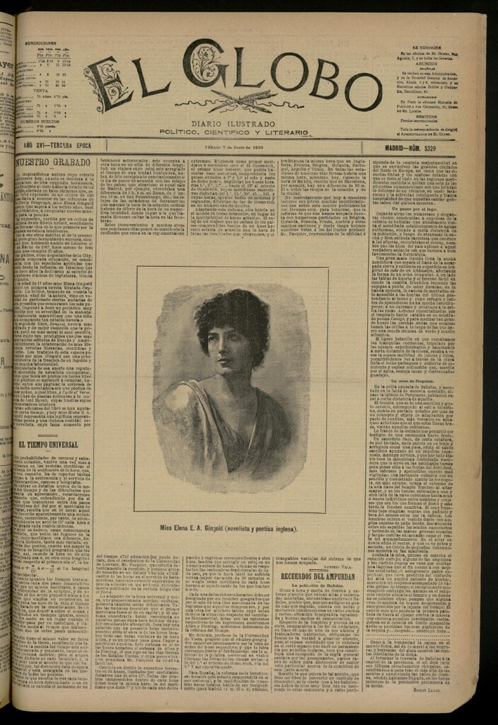 Miniatura de El Globo : diario ilustrado del 7 de junio de 1890, nº 5329 [sic]