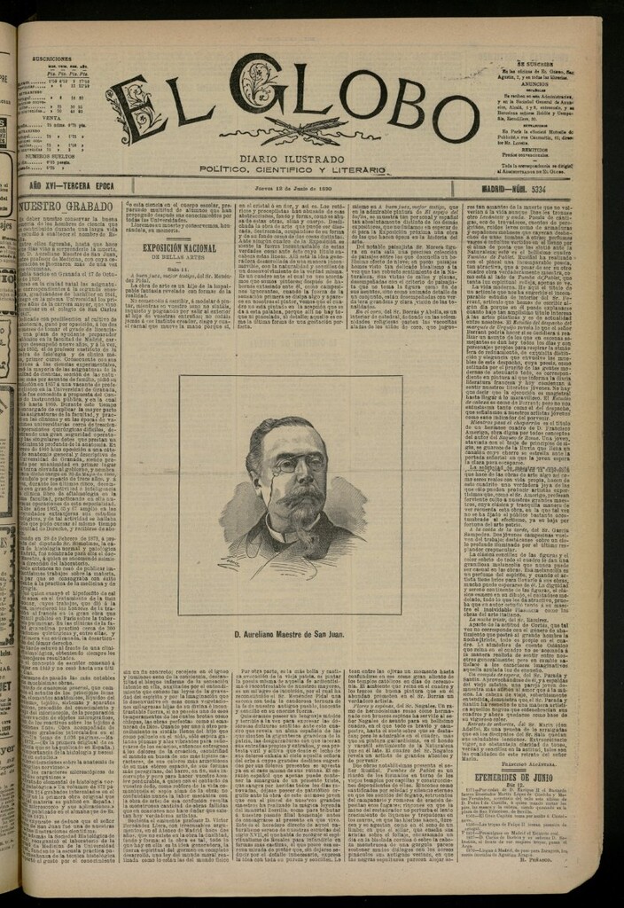 Miniatura de El Globo : diario ilustrado del 12 de junio de 1890, nº 5334