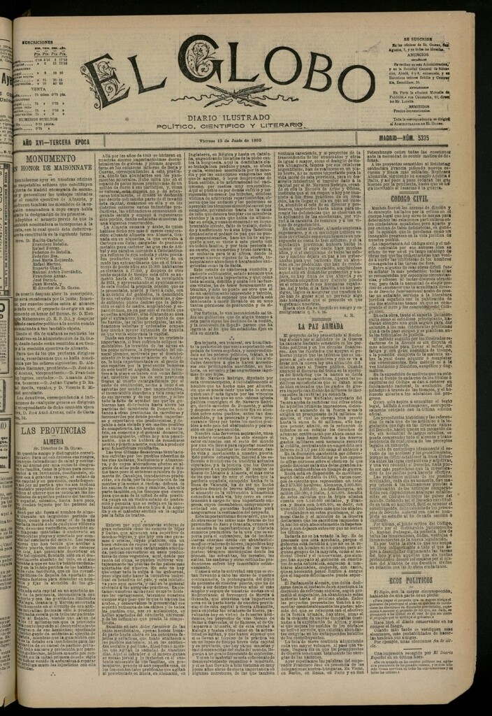 Miniatura de El Globo : diario ilustrado del 13 de junio de 1890, nº 5335