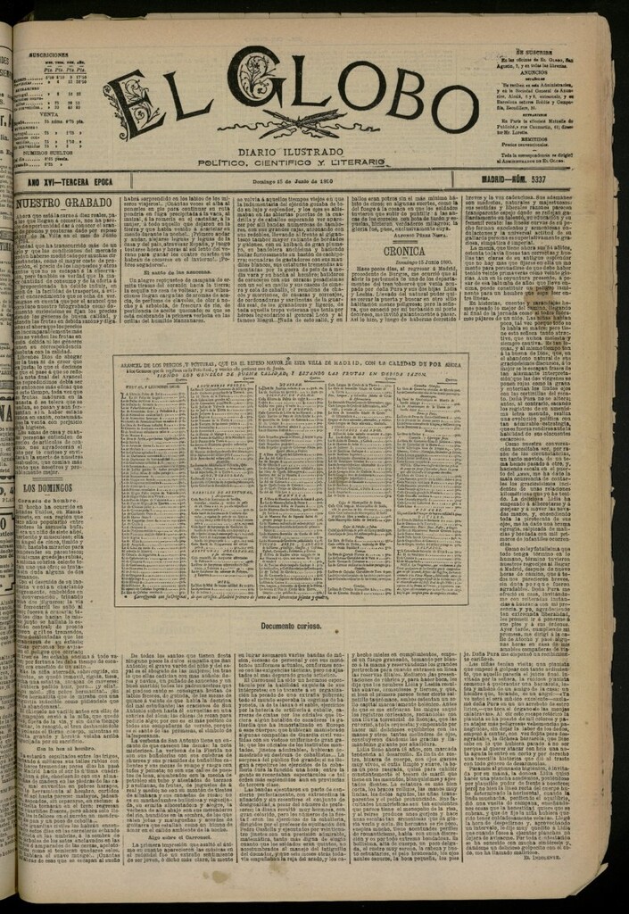 Miniatura de El Globo : diario ilustrado del 15 de junio de 1890, nº 5337 [sic]
