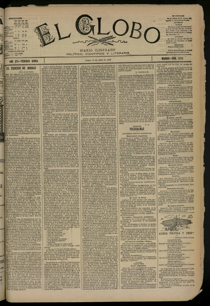 Miniatura de El Globo : diario ilustrado del 16 de junio de 1890, nº 5338