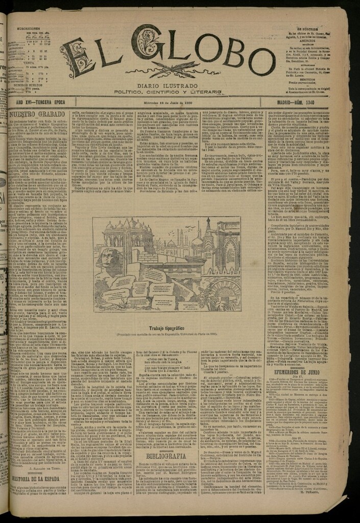 Miniatura de El Globo : diario ilustrado del 18 de junio de 1890, nº 5340