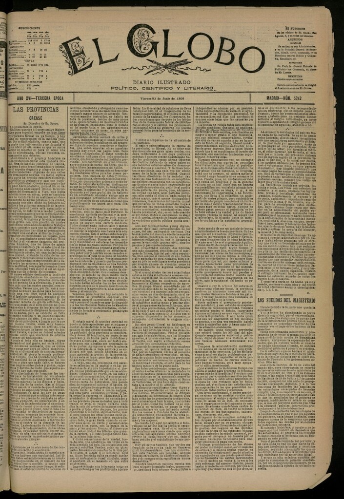 Miniatura de El Globo : diario ilustrado del 20 de junio de 1890, nº 5342