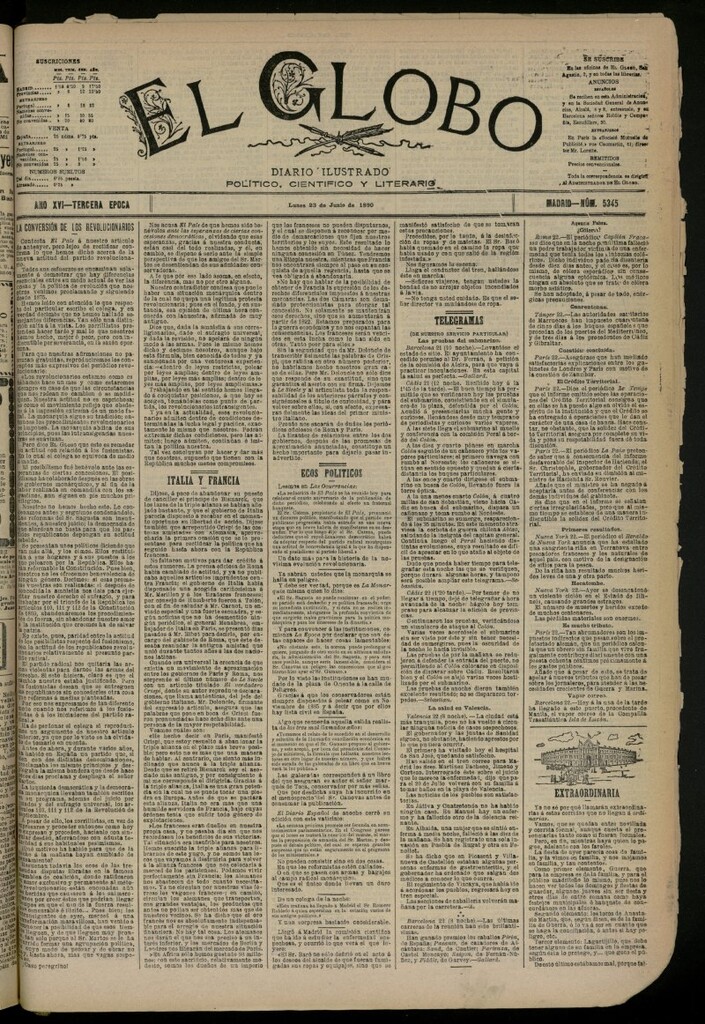 Miniatura de El Globo : diario ilustrado del 23 de junio de 1890, nº 5345