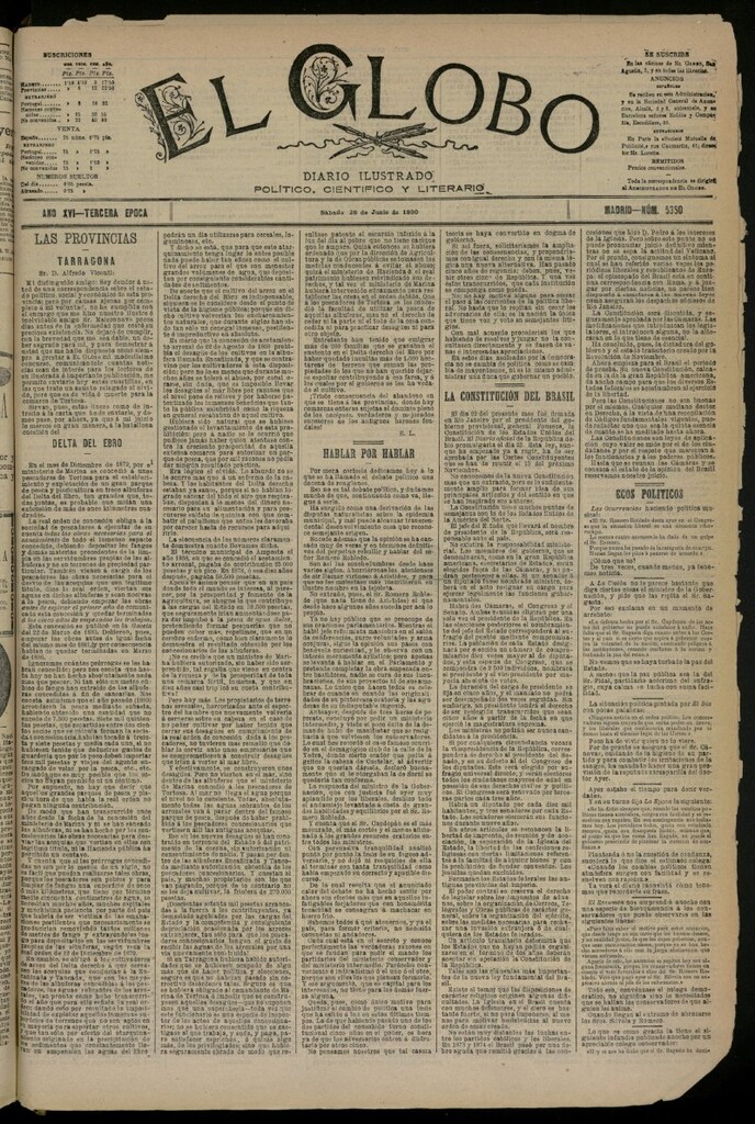 Miniatura de El Globo : diario ilustrado del 28 de junio de 1890, nº 5350