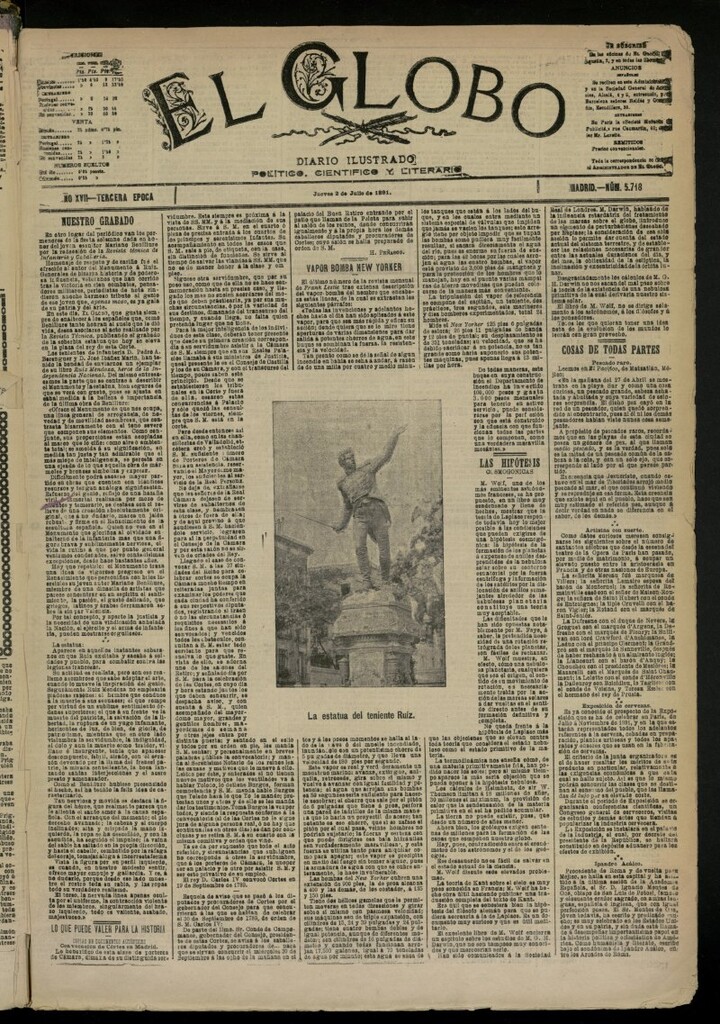 Miniatura de El Globo : diario ilustrado del 2 de julio de 1891, nº 5718