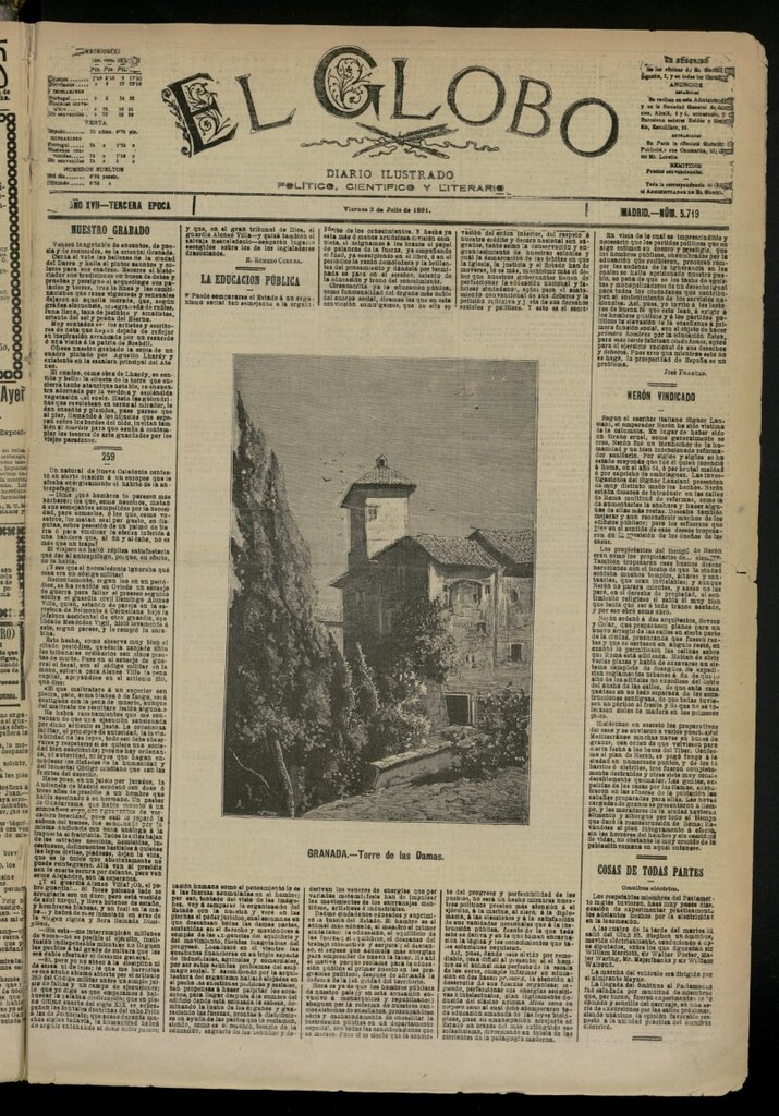 Miniatura de El Globo : diario ilustrado del 3 de julio de 1891, nº 5719