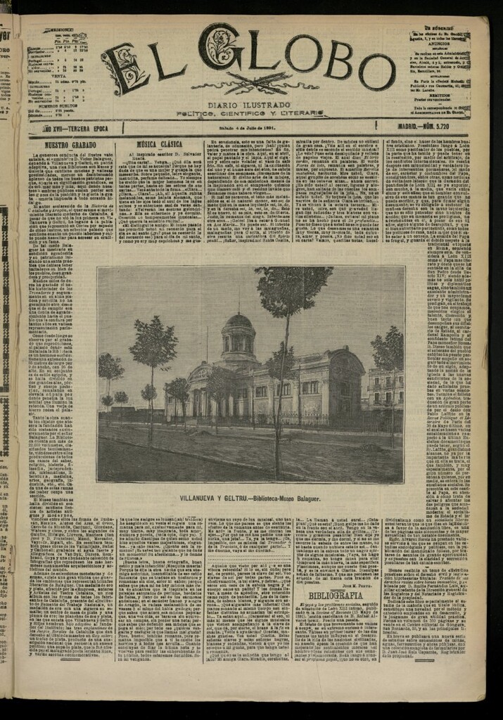 Miniatura de El Globo : diario ilustrado del 4 de julio de 1891, nº 5720