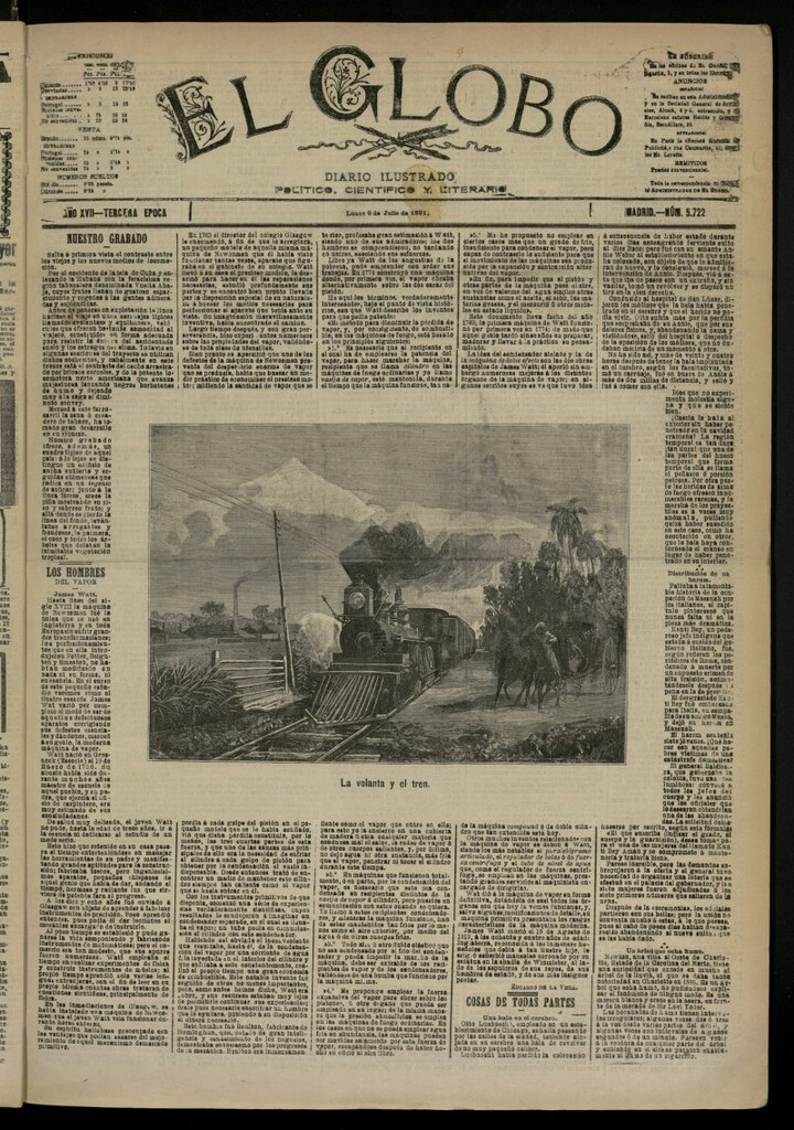 Miniatura de El Globo : diario ilustrado del 6 de julio de 1891, nº 5722