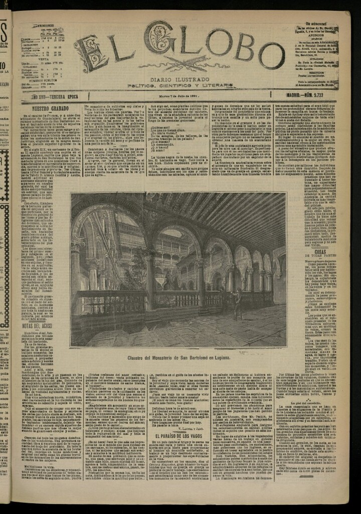 Miniatura de El Globo : diario ilustrado del 7 de julio de 1891, nº 5723