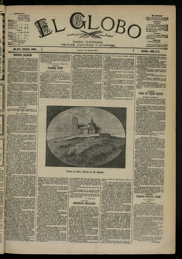 Miniatura de El Globo : diario ilustrado del 9 de julio de 1891, nº 5725