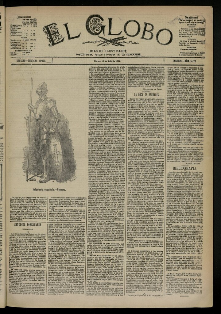 Miniatura de El Globo : diario ilustrado del 10 de julio de 1891, nº 5726