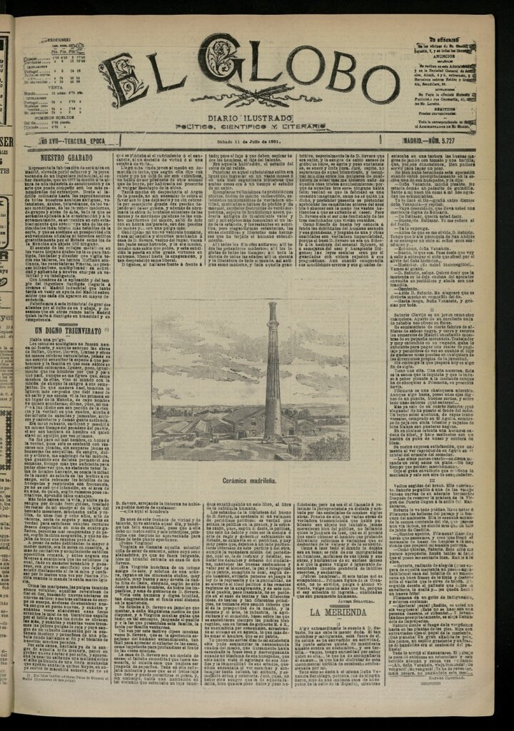 Miniatura de El Globo : diario ilustrado del 11 de julio de 1891, nº 5727