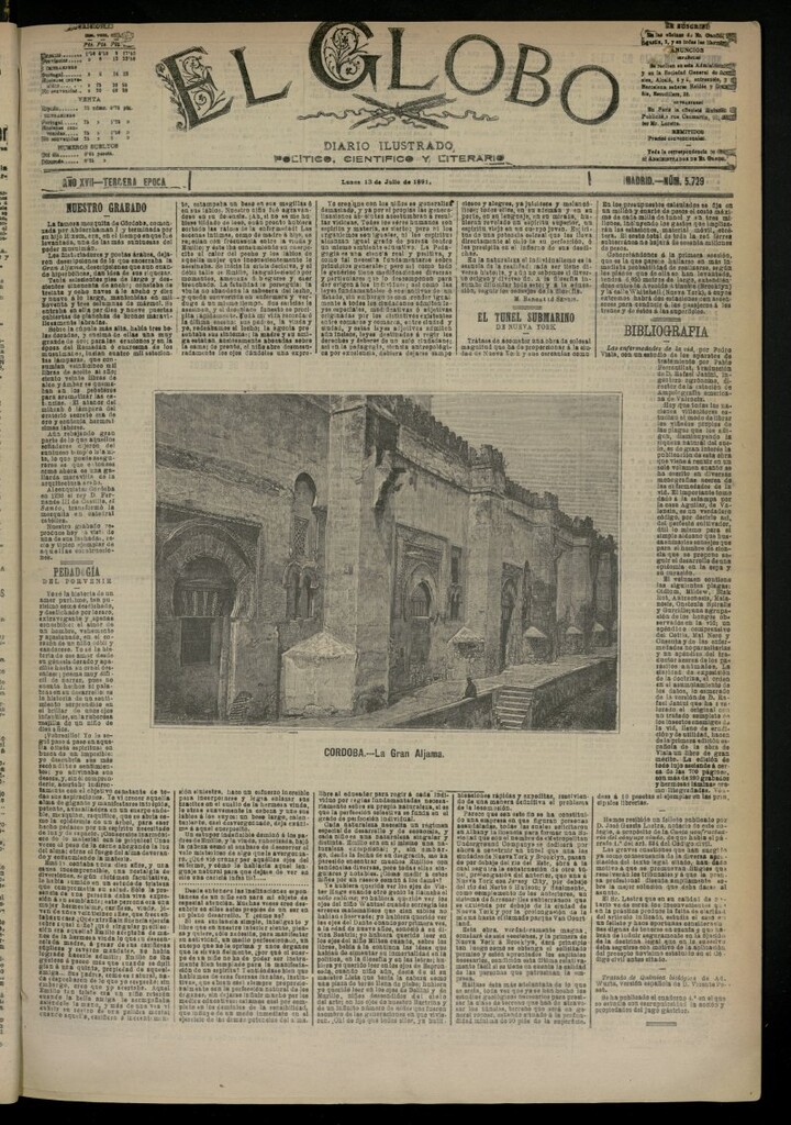 Miniatura de El Globo : diario ilustrado del 13 de julio de 1891, nº 5729