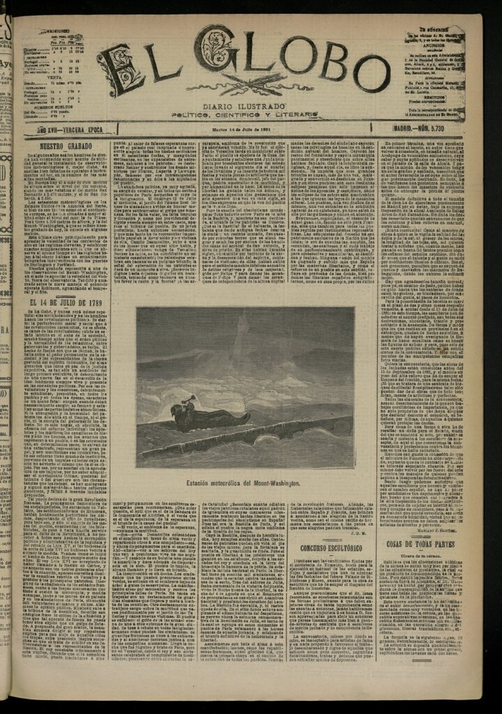 Miniatura de El Globo : diario ilustrado del 14 de julio de 1891, nº 5730