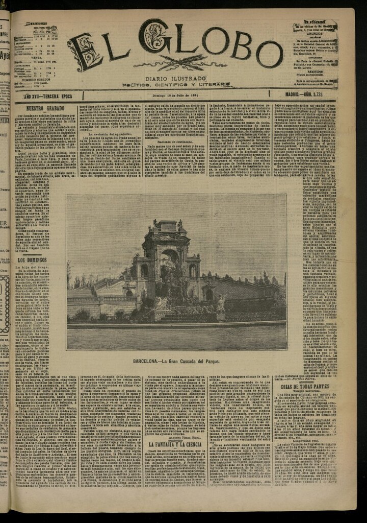 Miniatura de El Globo : diario ilustrado del 19 de julio de 1891, nº 5735