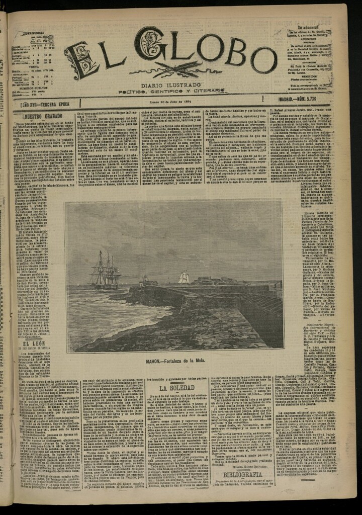 Miniatura de El Globo : diario ilustrado del 20 de julio de 1891, nº 5736