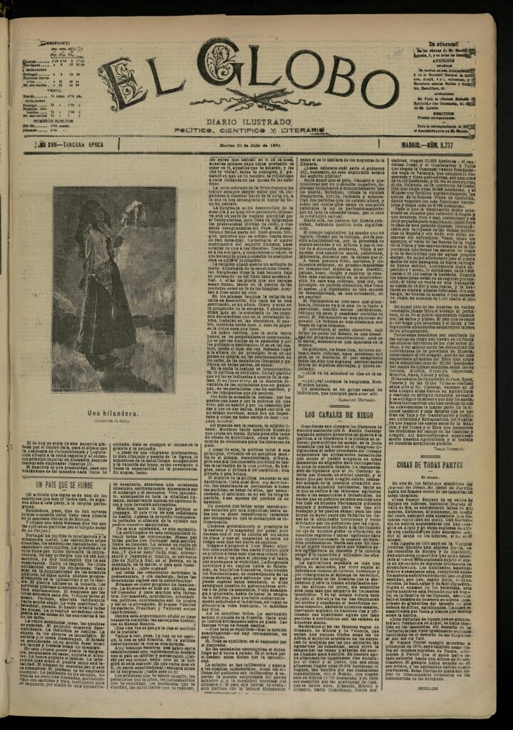 Miniatura de El Globo : diario ilustrado del 21 de julio de 1891, nº 5737