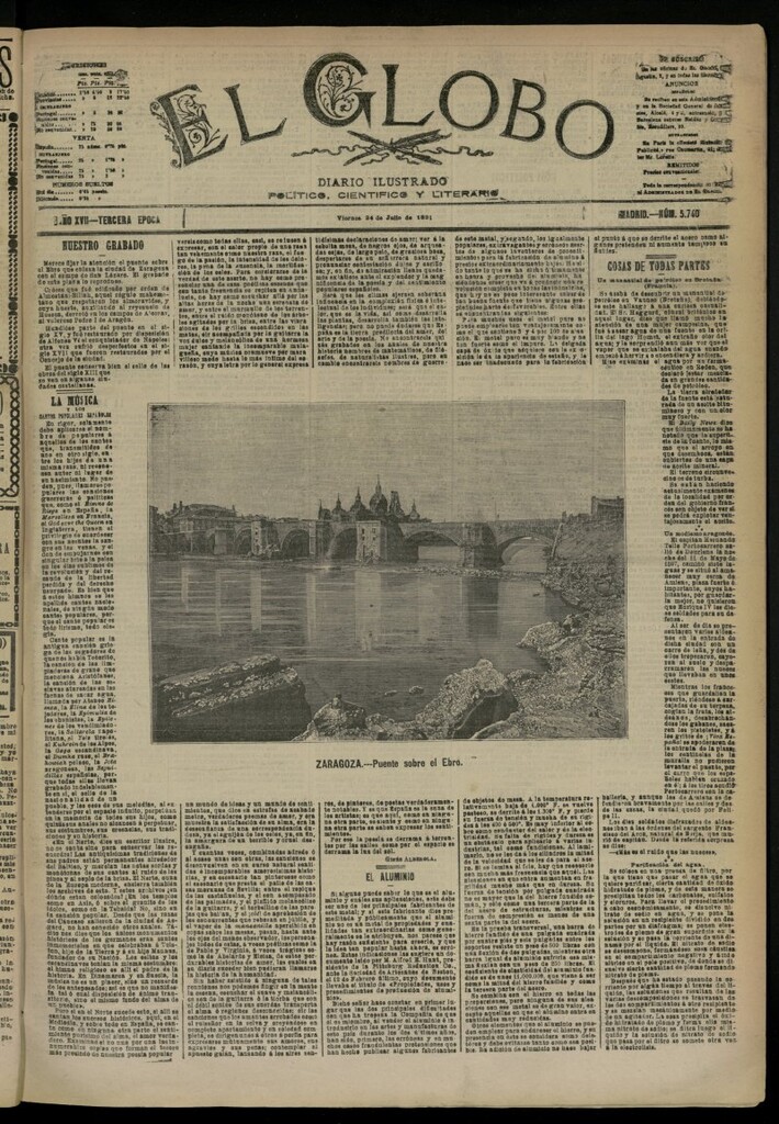 Miniatura de El Globo : diario ilustrado del 24 de julio de 1891, nº 5740