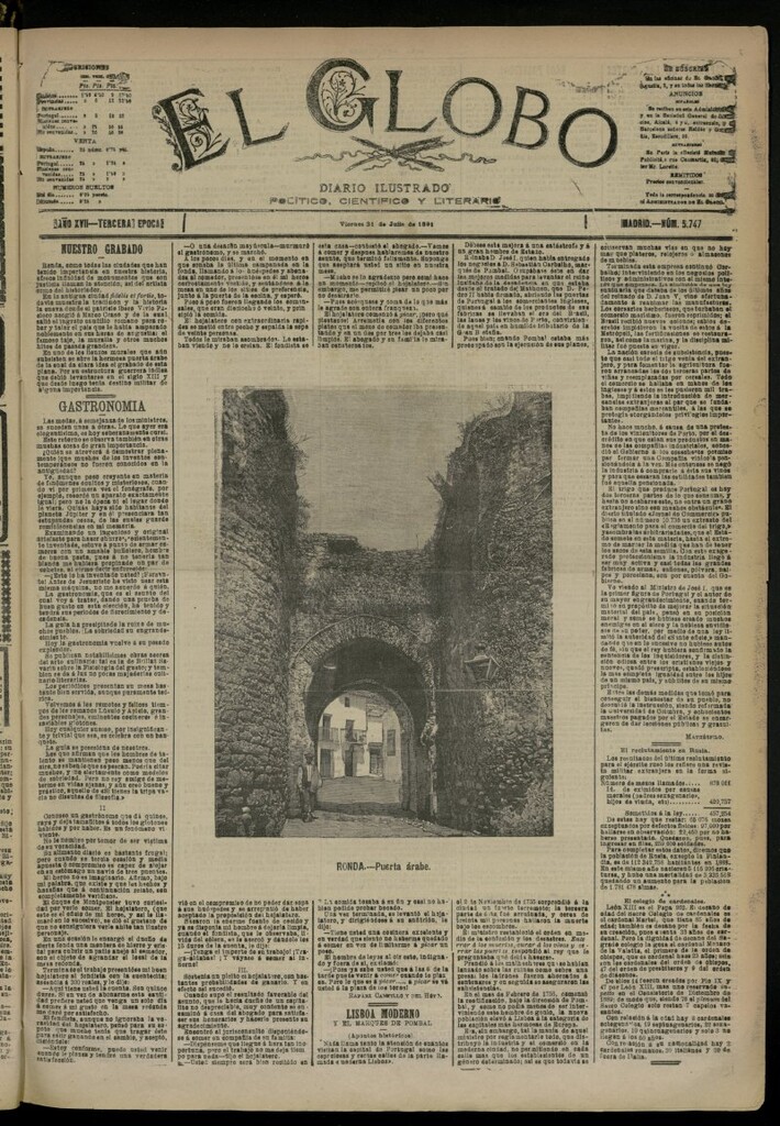 Miniatura de El Globo : diario ilustrado del 31 de julio de 1891, nº 5747