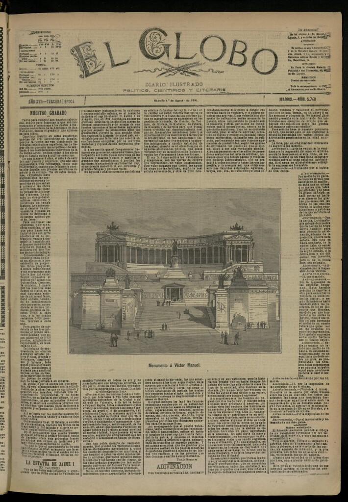 Miniatura de El Globo : diario ilustrado del 1 de agosto de 1891, nº 5748
