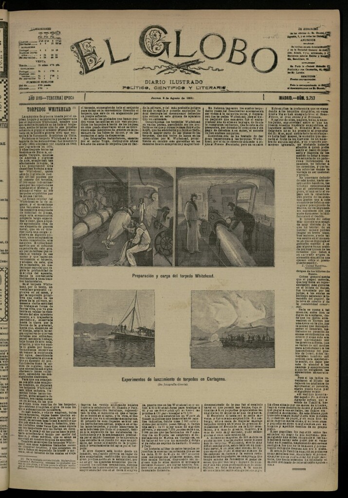 Miniatura de El Globo : diario ilustrado del 6 de agosto de 1891, nº 5753