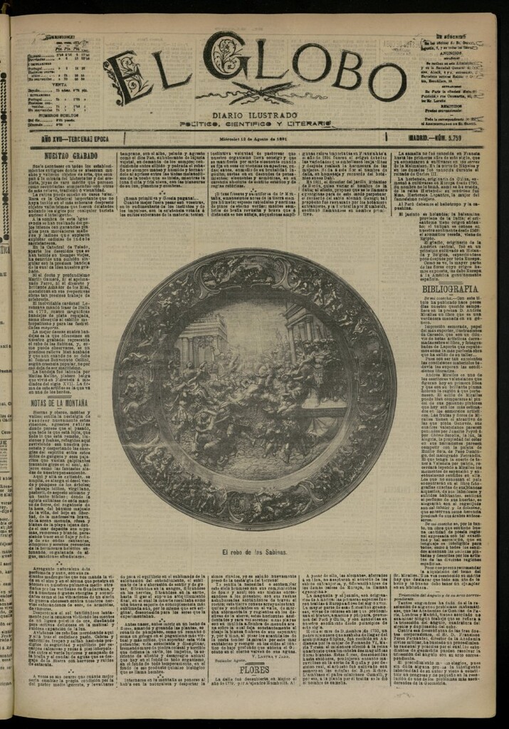 Miniatura de El Globo : diario ilustrado del 12 de agosto de 1891, nº 5759