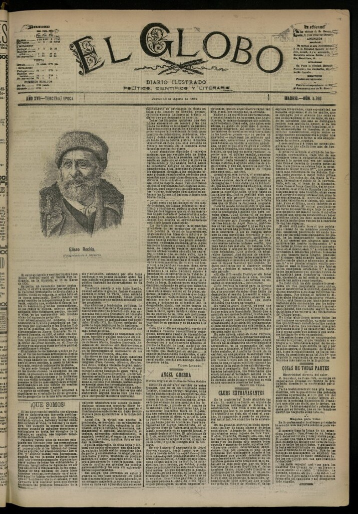 Miniatura de El Globo : diario ilustrado del 13 de agosto de 1891, nº 5760