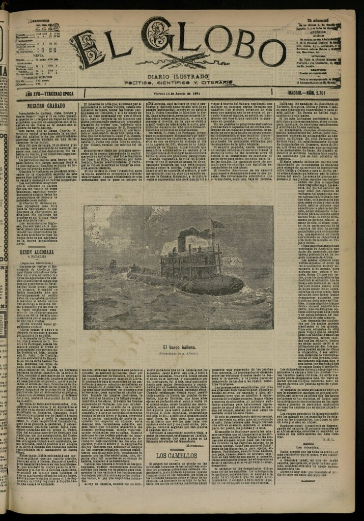 Miniatura de El Globo : diario ilustrado del 14 de agosto de 1891, nº 5761